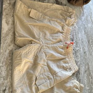 Beige nylon joggers with Drawstring